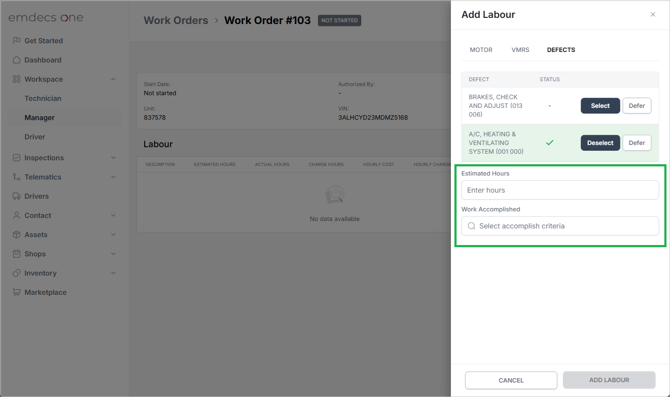 02 - Supplementaty Information when adding a defect to a work order