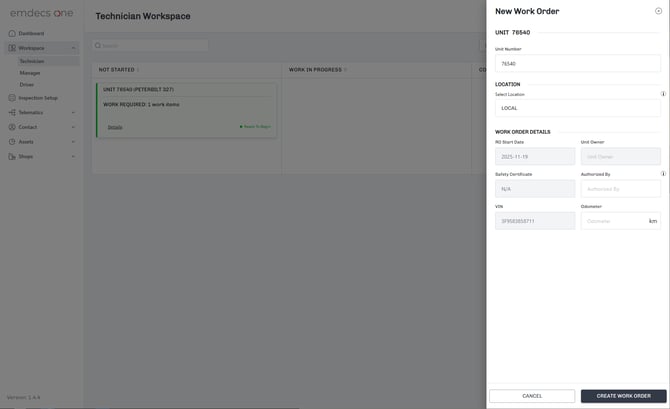 Create work order details screen-1