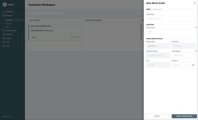 Create work order details screen