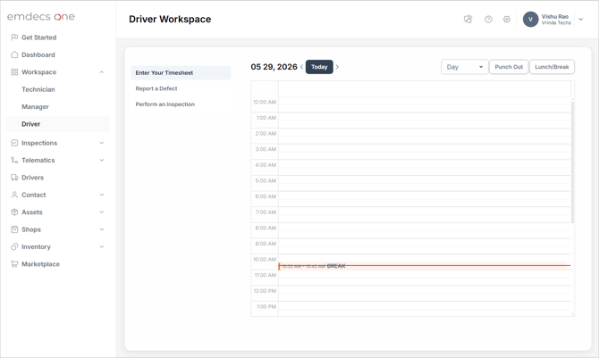Driver Timesheet, lunch ended
