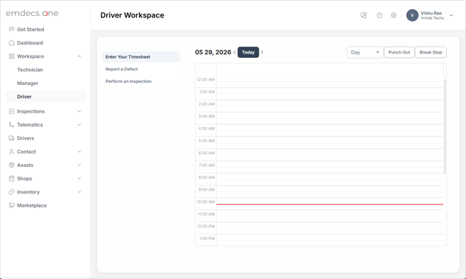 Driver Timesheet, lunch taken