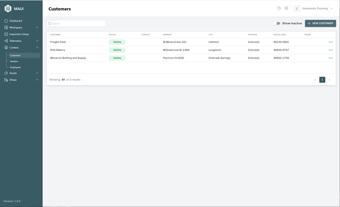 Main Customers Screen