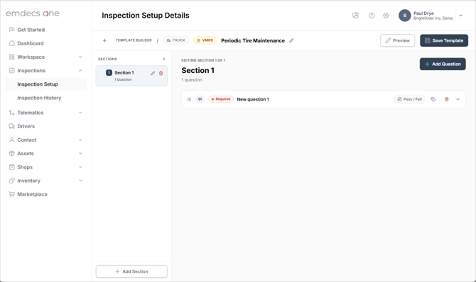 Inspection Setup Details (question added to selection)