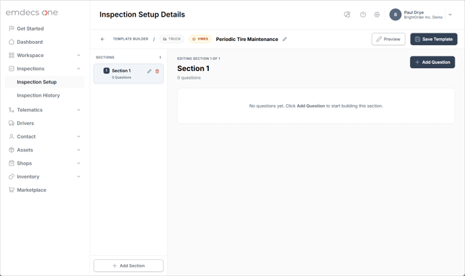 Inspection Setup Details (section added and selected)