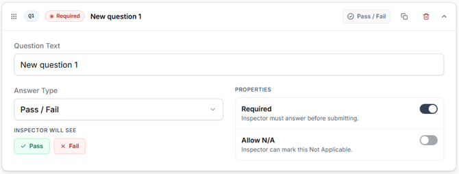 Inspection item drop down (expanded)