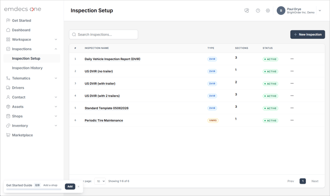 Main inspections screen