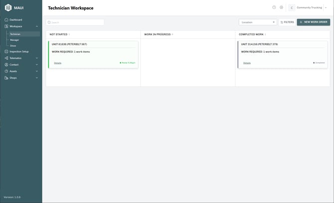 Main workspace screen