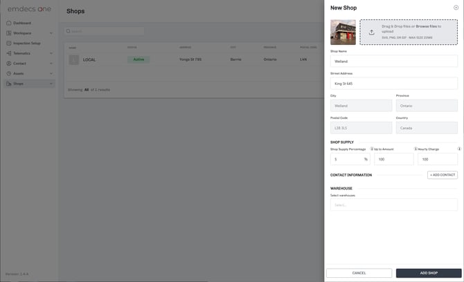 New Shop screen