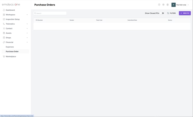 emdecs one Purchase Orders screen